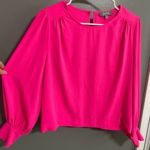Marled pink puffy sleeve blouse size medium.